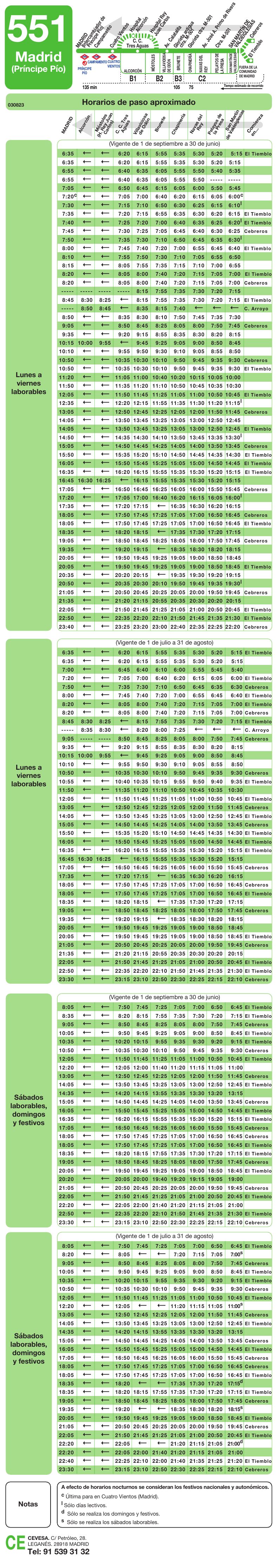 Bus timetable San Martín → Madrid (Cevesa) — original map or timetable, page 1